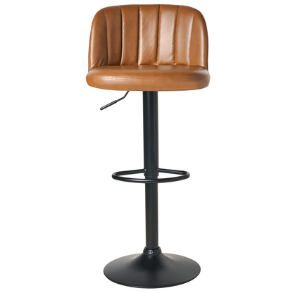 Bar Stool Set Of 2 Golden Brown Faux Leather Swivel Retro