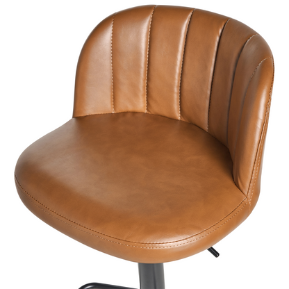 Bar Stool Set Of 2 Golden Brown Faux Leather Swivel Retro