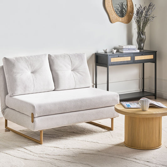 Living 2 Seater Sofa Bed Off White Fabric With Fold Out Sleeping Function For Small Living Rooms