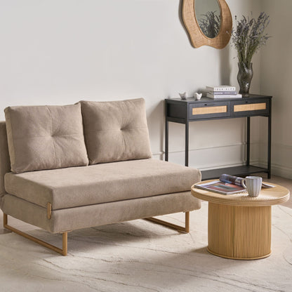 Two Seater Sofa Bed Light Brown Fabric With 5 Position Reclining Backrest