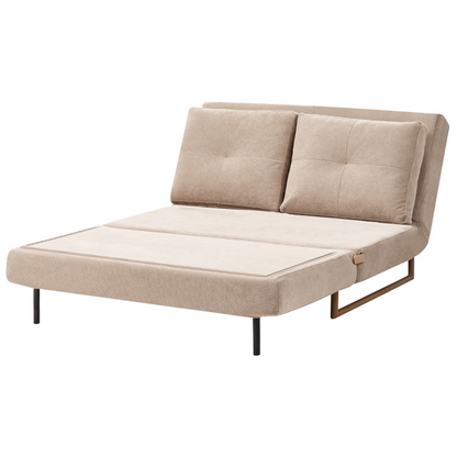 Two Seater Sofa Bed Light Brown Fabric With 5 Position Reclining Backrest