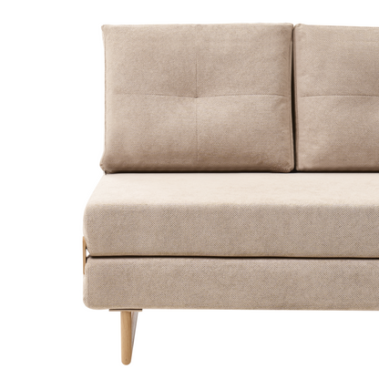Two Seater Sofa Bed Light Brown Fabric With 5 Position Reclining Backrest