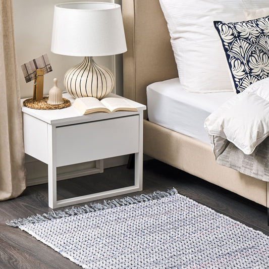 Rag Rug Grey Cotton 80 x 150cm Fringed Rectangular Handmade Boho Eclectic Rug For Living Room