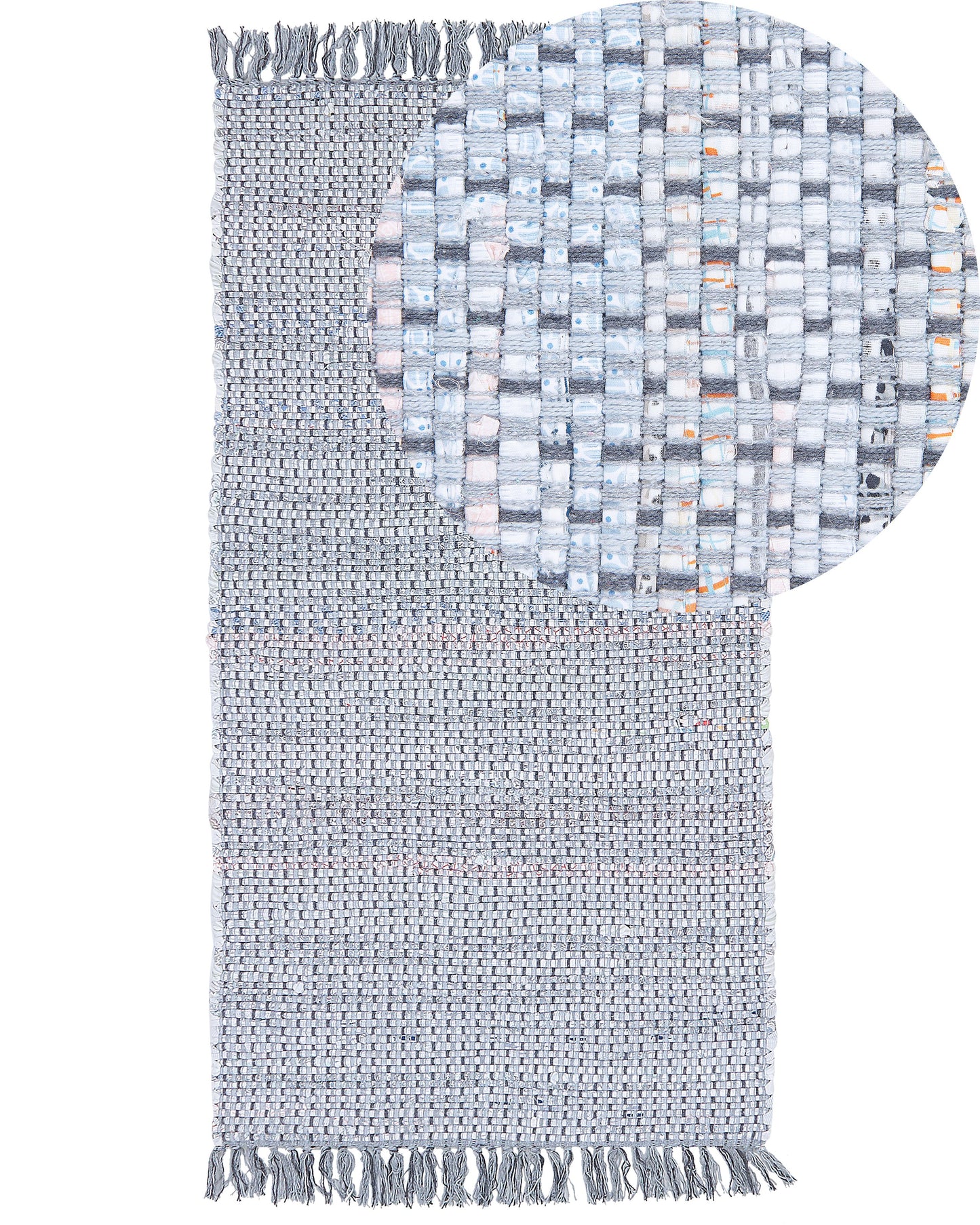 Rag Rug Grey Cotton 80 x 150cm Fringed Rectangular Handmade Boho Eclectic Rug For Living Room