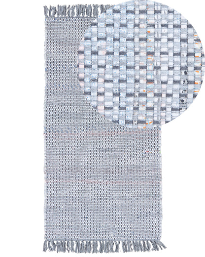 Rag Rug Grey Cotton 80 x 150cm Fringed Rectangular Handmade Boho Eclectic Rug For Living Room