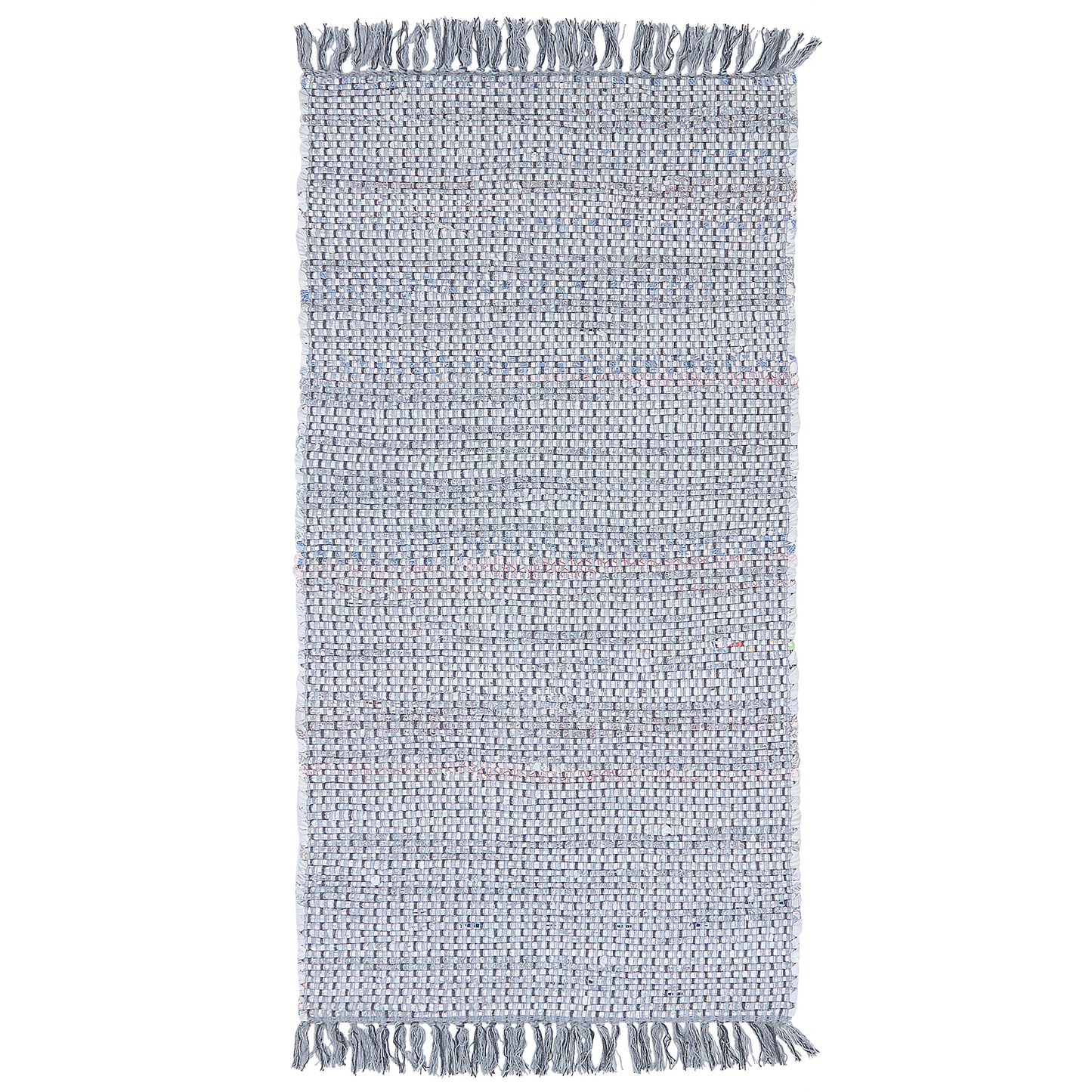 Rag Rug Grey Cotton 80 x 150cm Fringed Rectangular Handmade Boho Eclectic Rug For Living Room