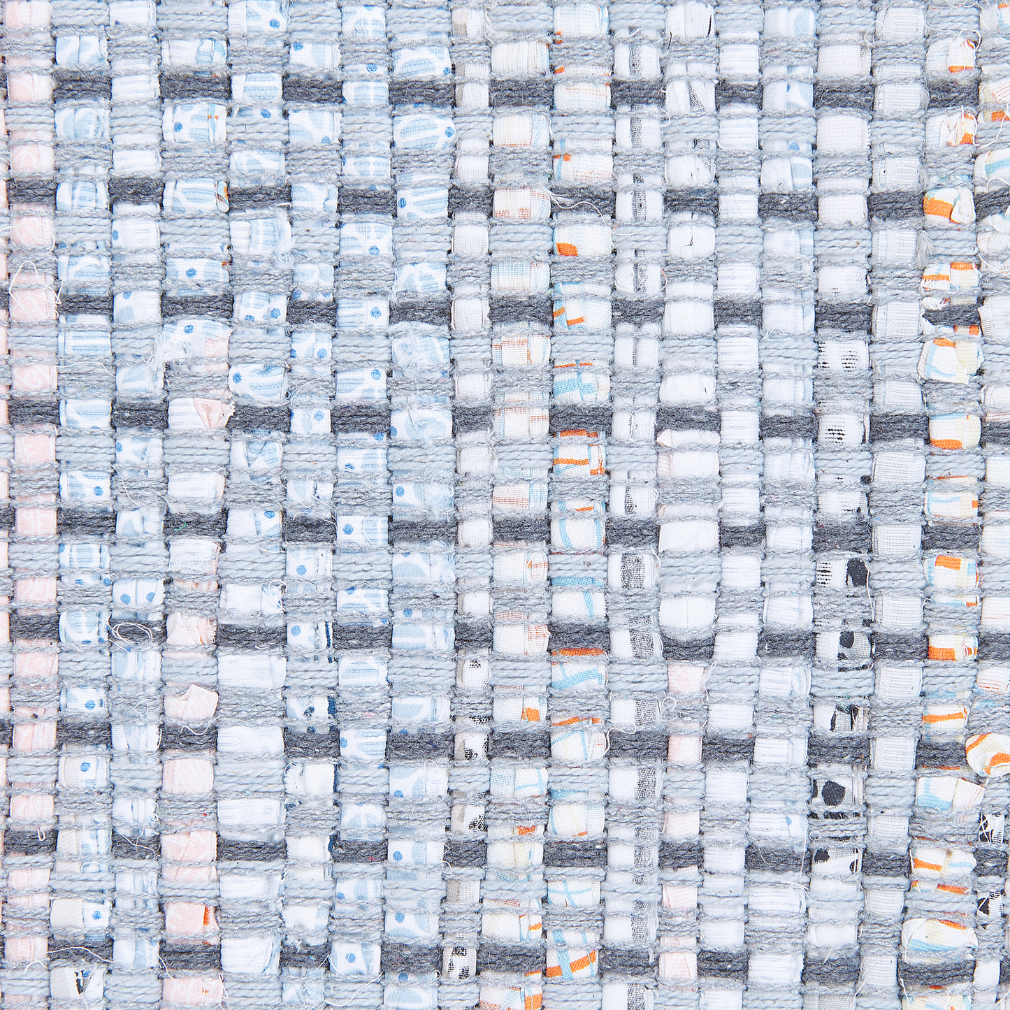 Rag Rug Grey Cotton 80 x 150cm Fringed Rectangular Handmade Boho Eclectic Rug For Living Room