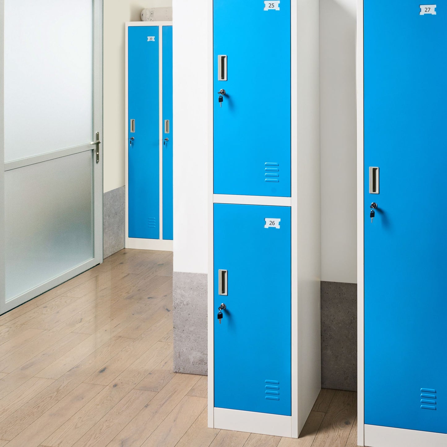Lockable Storage Locker White Blue 2 Tier Gym Cabinet
