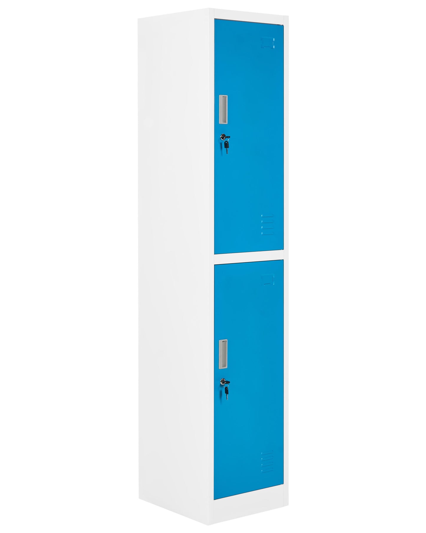 Lockable Storage Locker White Blue 2 Tier Gym Cabinet