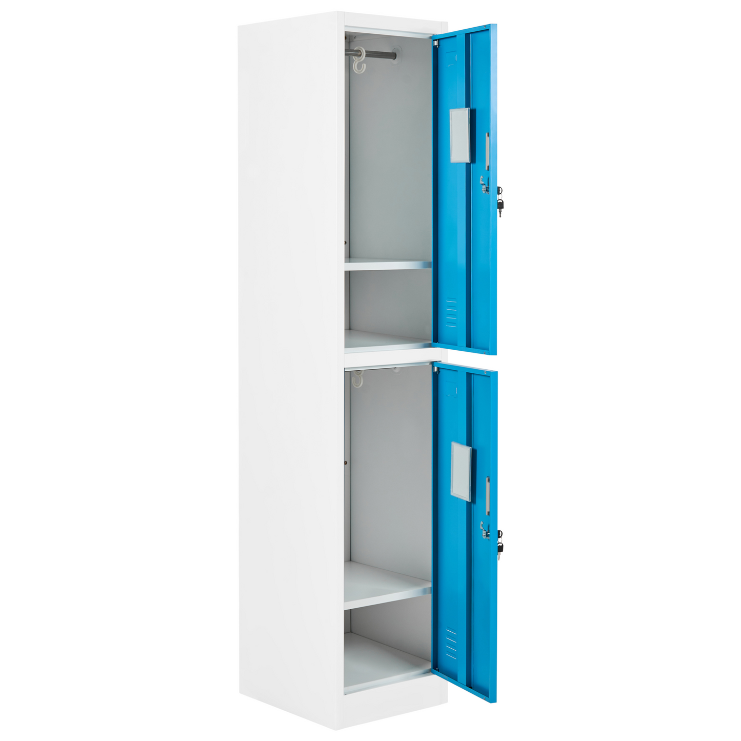 Lockable Storage Locker White Blue 2 Tier Gym Cabinet