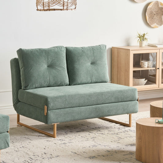 Two Seater Sofa Bed Light Green Fabric With Fold Out