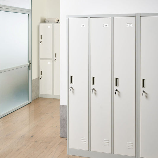 Lockable Three Door Storage Locker White Grey Metal Cabinet