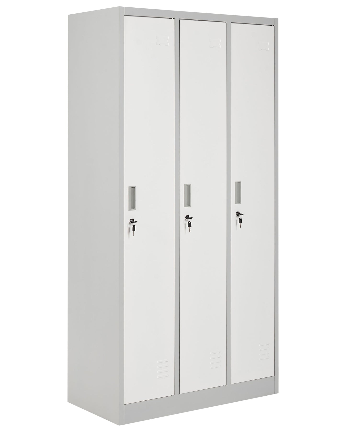 Lockable Three Door Storage Locker White Grey Metal Cabinet
