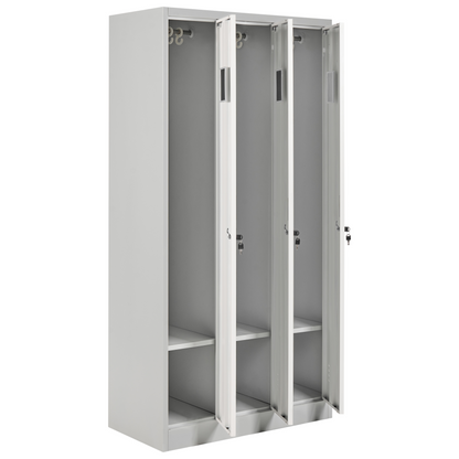 Lockable Three Door Storage Locker White Grey Metal Cabinet