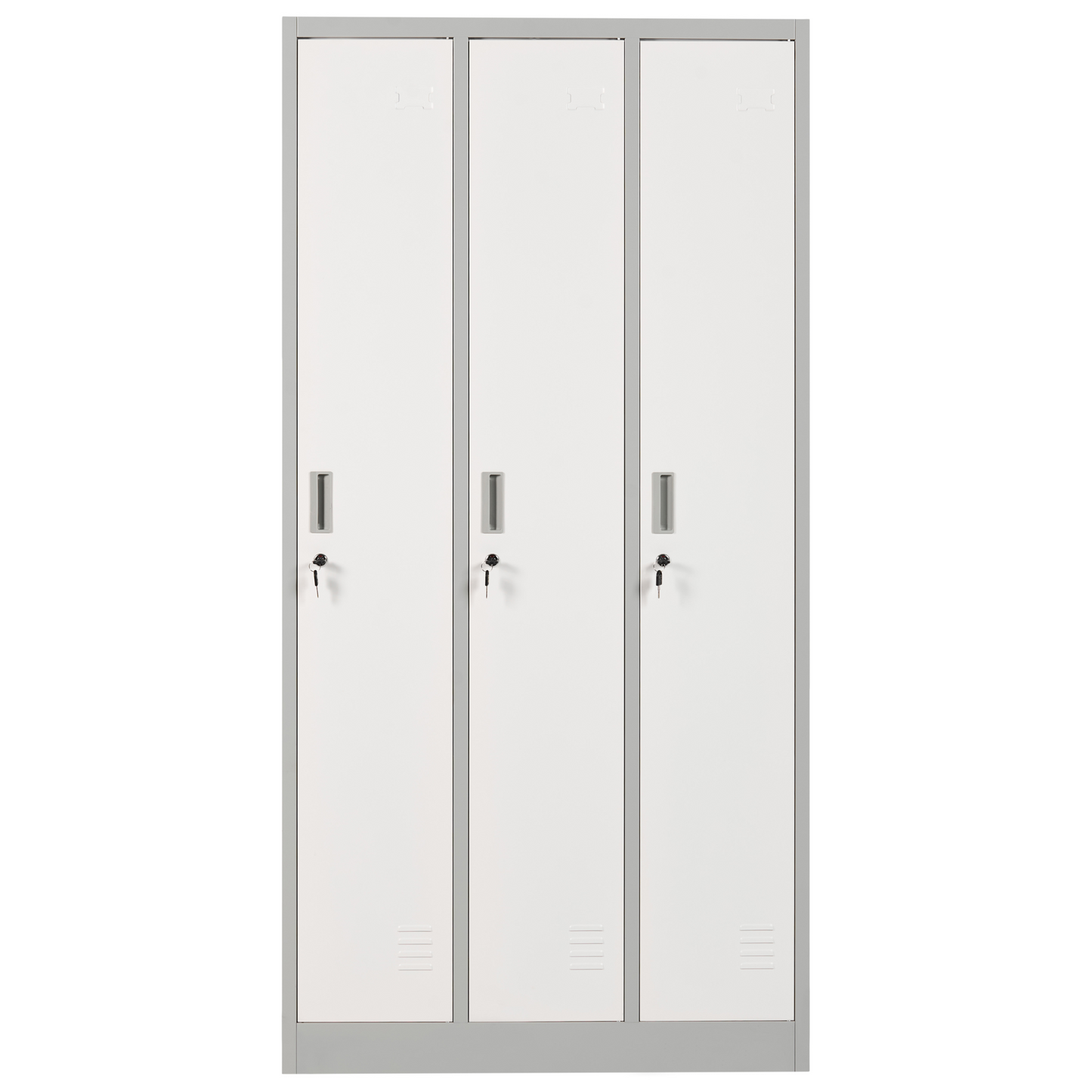 Lockable Three Door Storage Locker White Grey Metal Cabinet