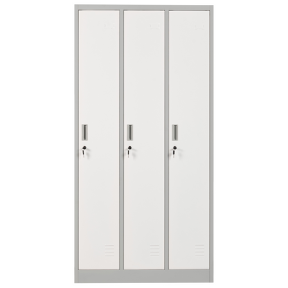 Lockable Three Door Storage Locker White Grey Metal Cabinet