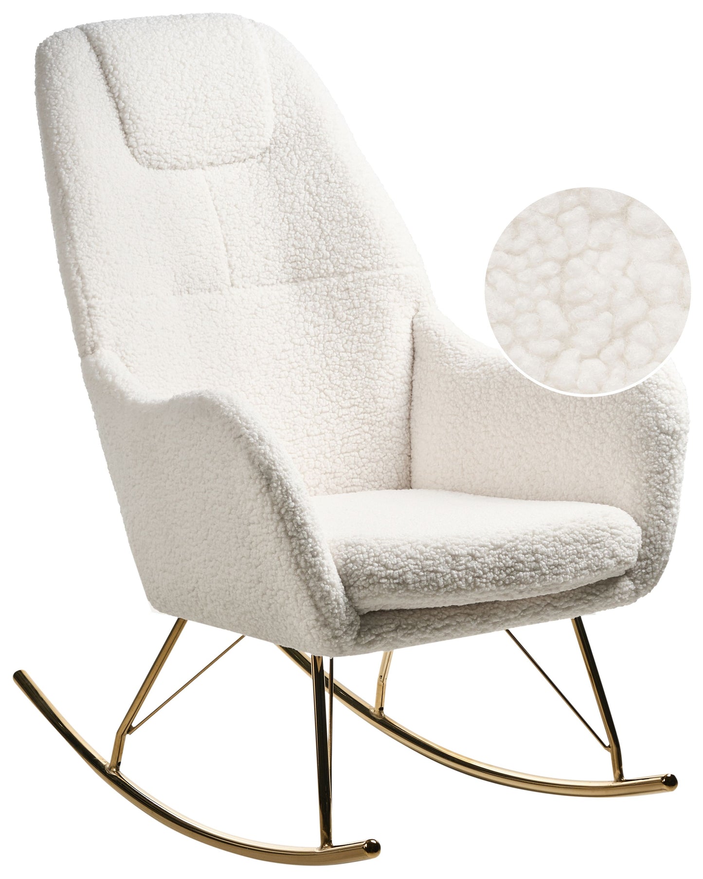 Living Rocking Chair Off-White Boucle Armrests Gold Legs