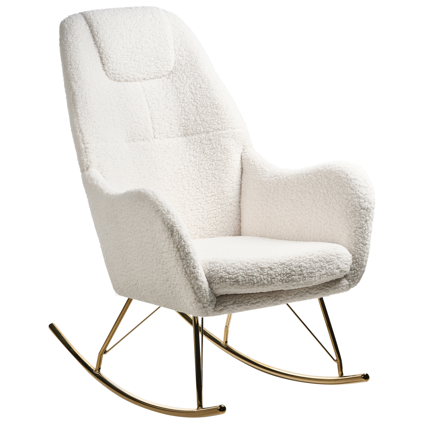 Living Rocking Chair Off-White Boucle Armrests Gold Legs