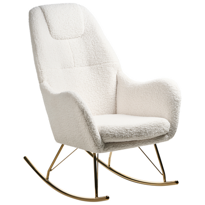 Living Rocking Chair Off-White Boucle Armrests Gold Legs