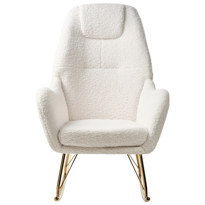 Living Rocking Chair Off-White Boucle Armrests Gold Legs