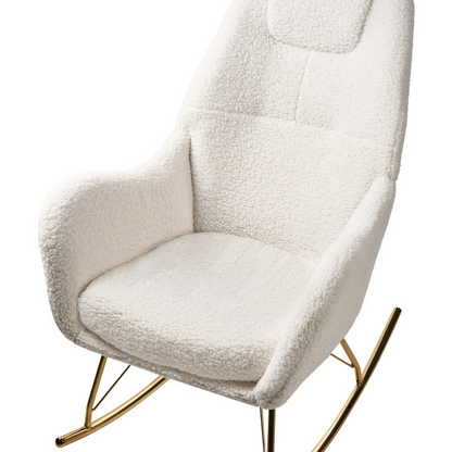 Living Rocking Chair Off-White Boucle Armrests Gold Legs