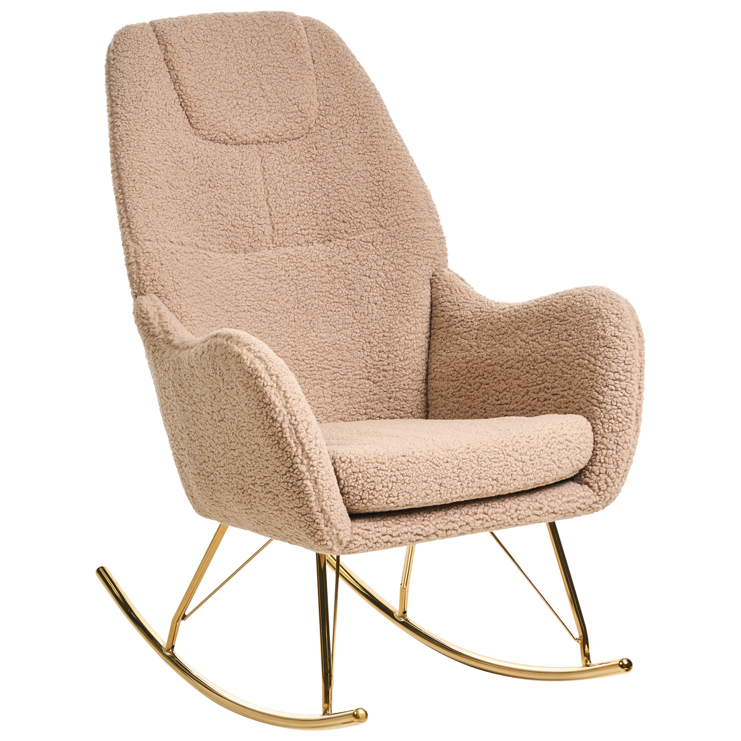 Glamora Rocking Chair Beige Boucle With Gold Metal Legs And Armrests