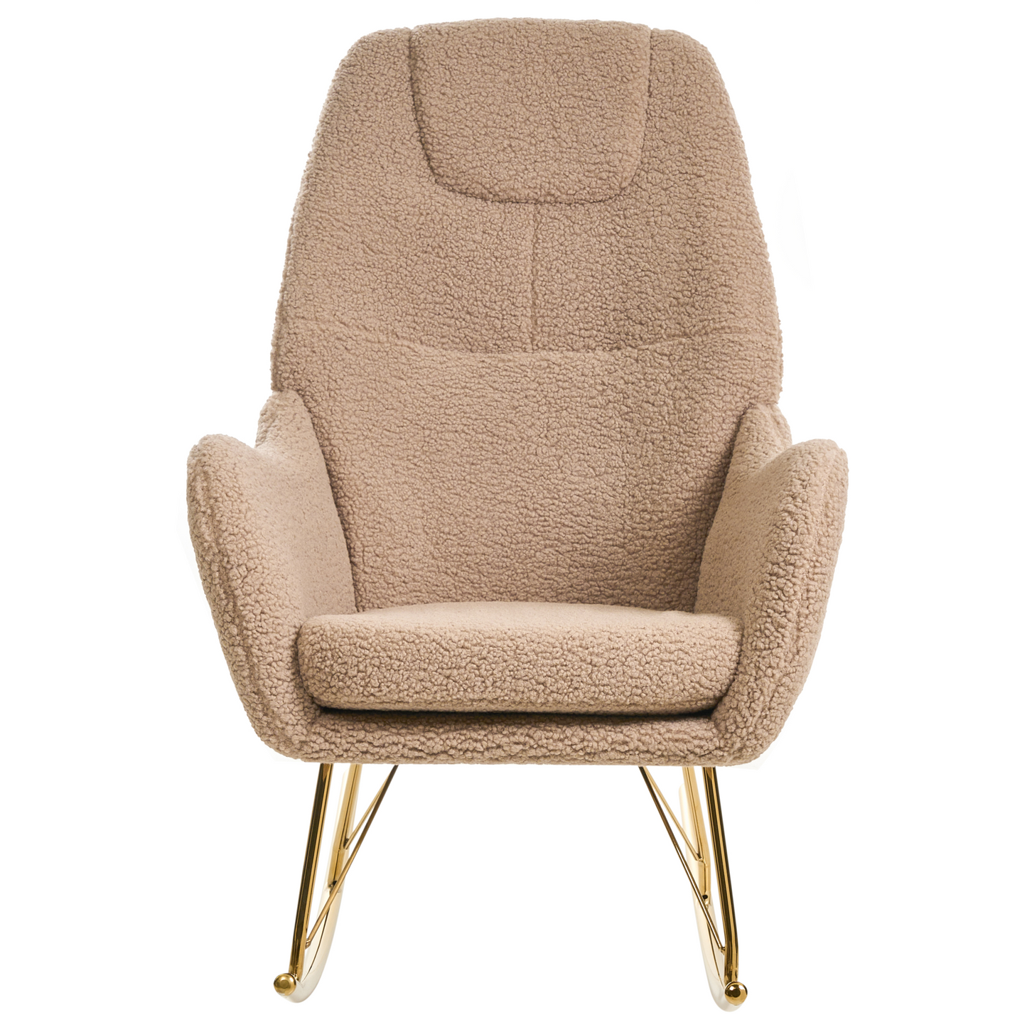 Glamora Rocking Chair Beige Boucle With Gold Metal Legs And Armrests