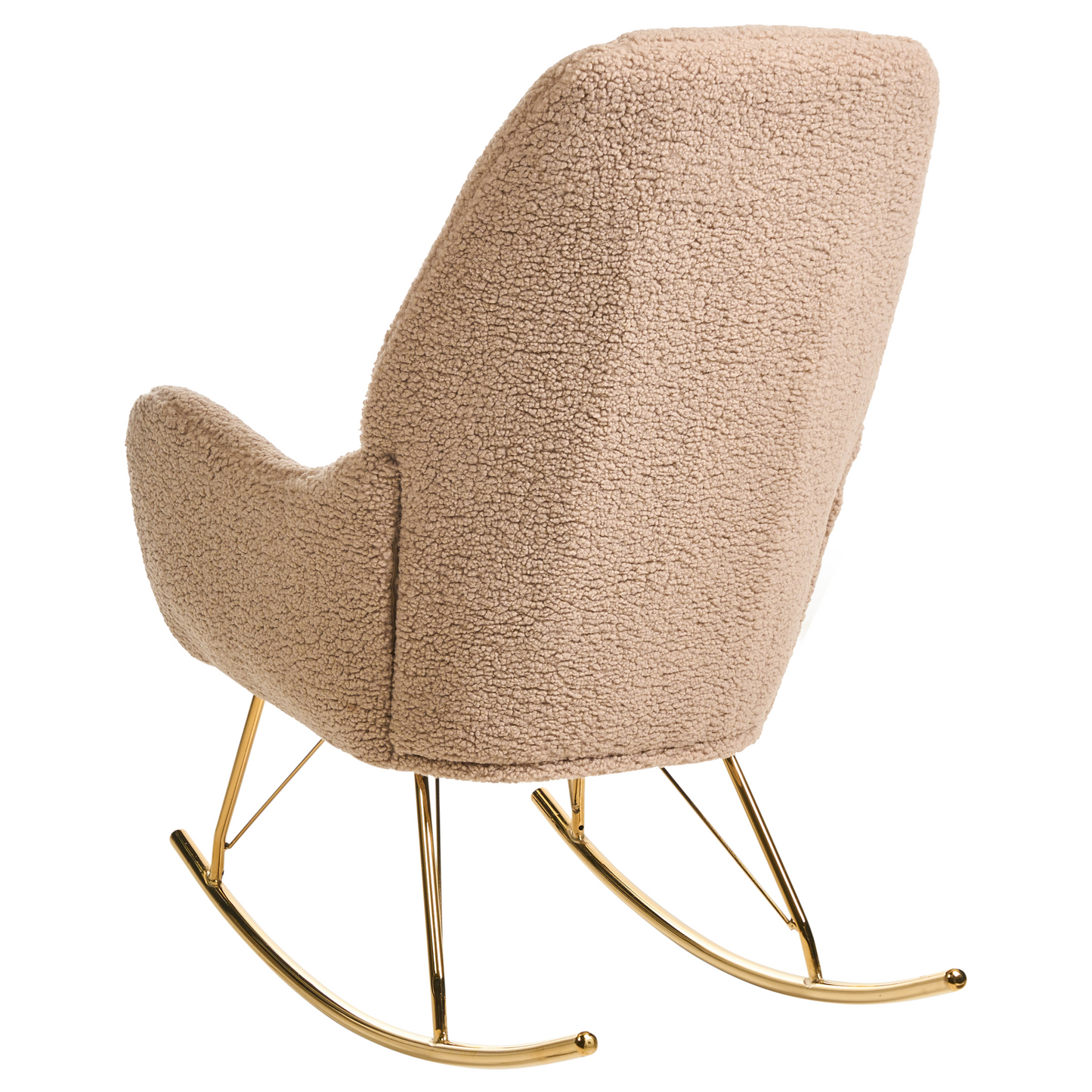Glamora Rocking Chair Beige Boucle With Gold Metal Legs And Armrests