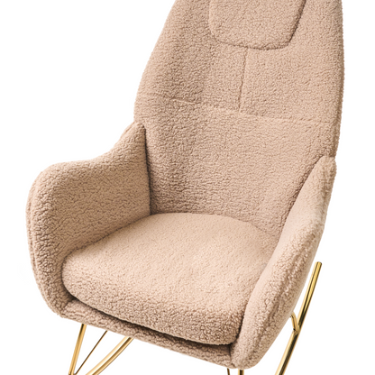 Glamora Rocking Chair Beige Boucle With Gold Metal Legs And Armrests