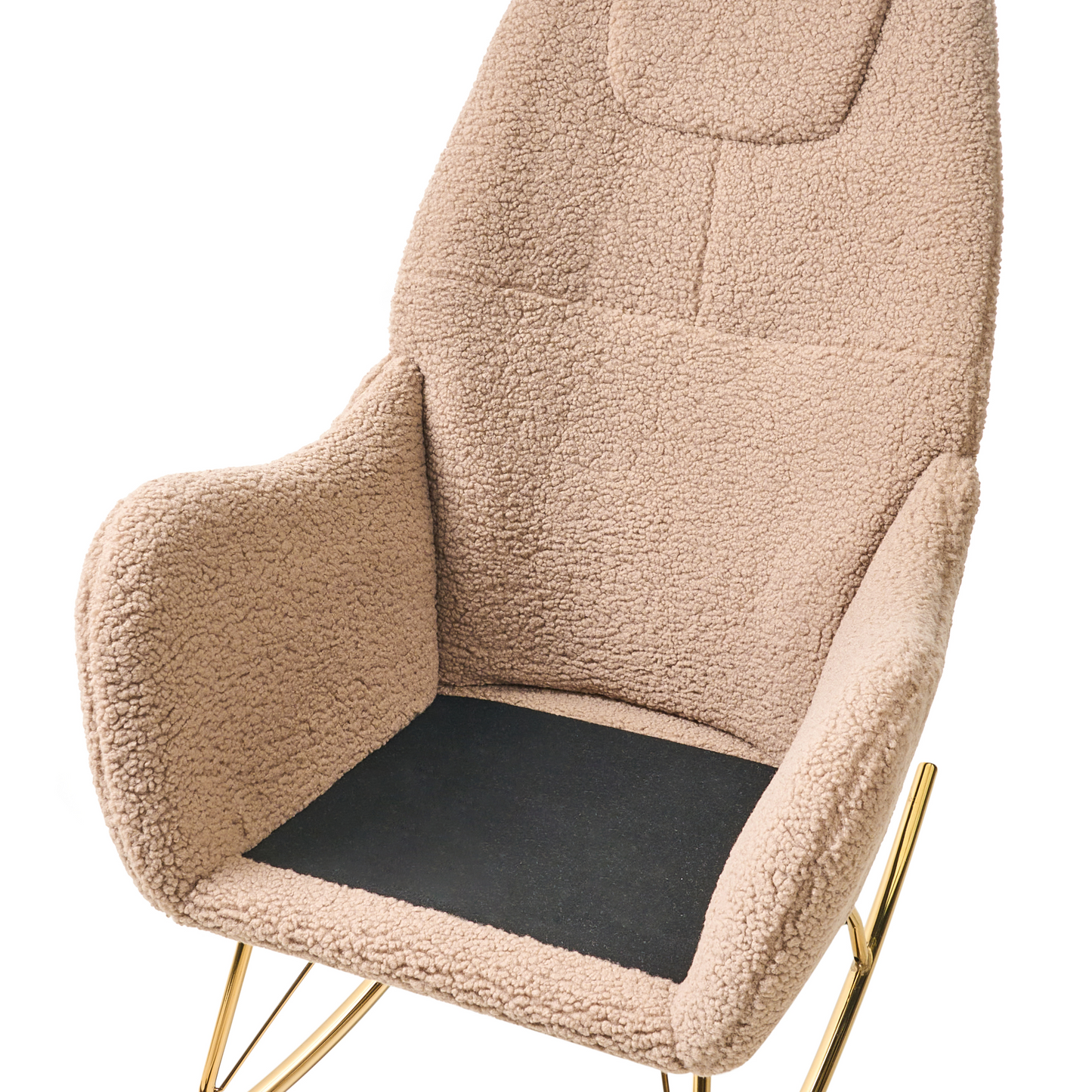 Glamora Rocking Chair Beige Boucle With Gold Metal Legs And Armrests