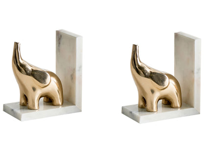 White Marble And Gold Aluminum Elephant Bookends Set Of 2 Handmade Modern Glamour