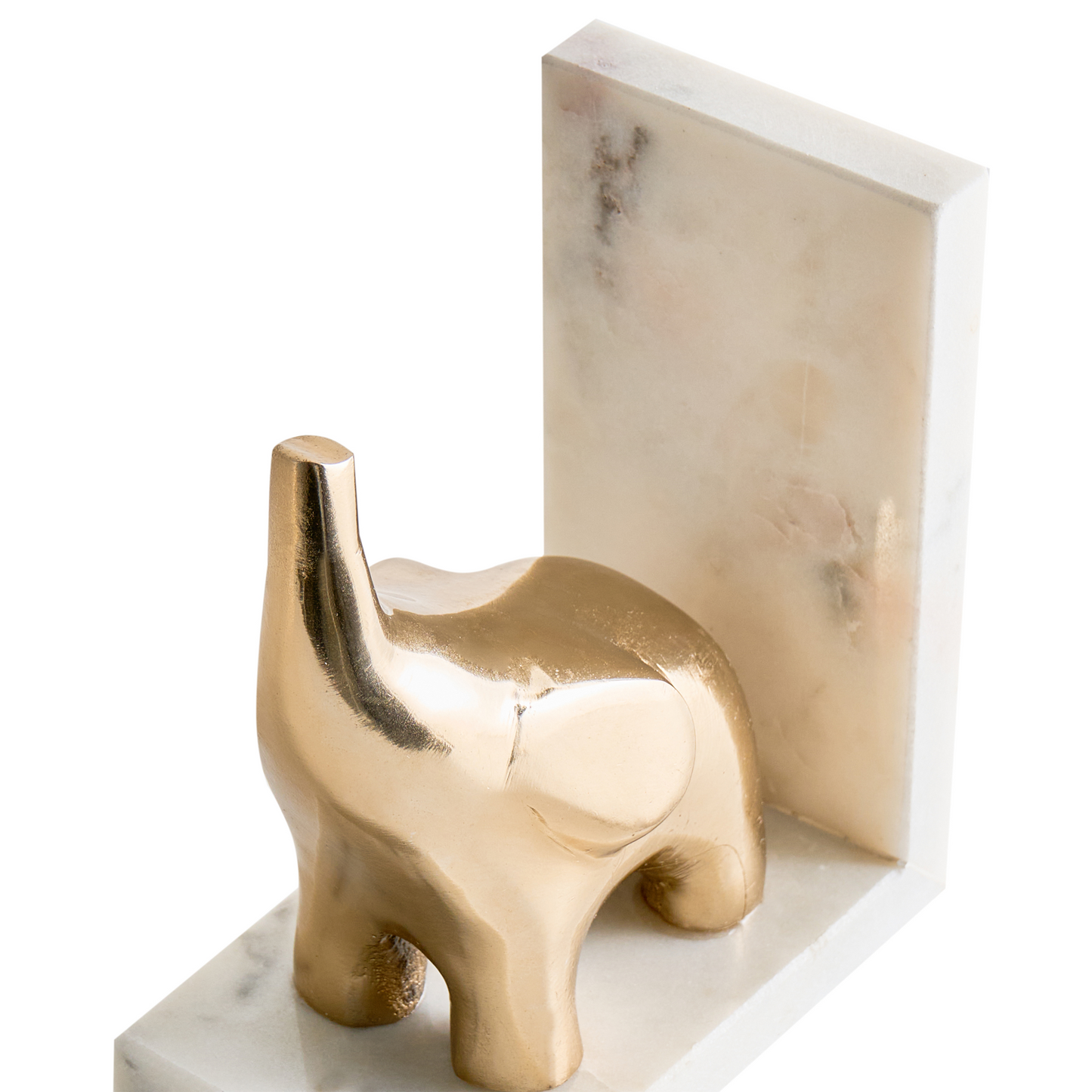 White Marble And Gold Aluminum Elephant Bookends Set Of 2 Handmade Modern Glamour