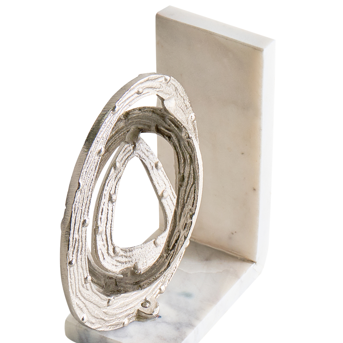 Set Of 2 White Marble Silver Aluminum Bookends