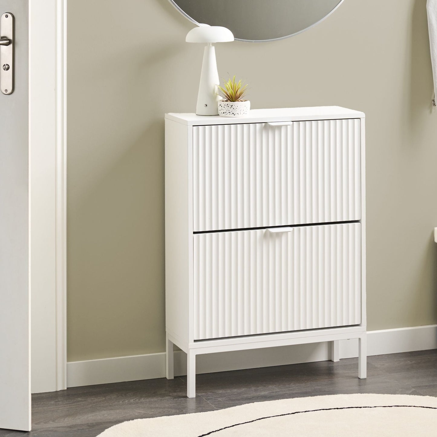 NovaHome Shoe Storage Cabinet White MDF 2 Compartments Fluted Modern