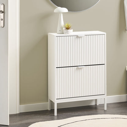 NovaHome Shoe Storage Cabinet White MDF 2 Compartments Fluted Modern