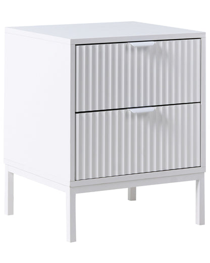 BrightNest 2 Drawer White Fluted Front Nightstand Modern Bedroom