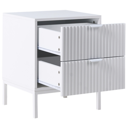 BrightNest 2 Drawer White Fluted Front Nightstand Modern Bedroom