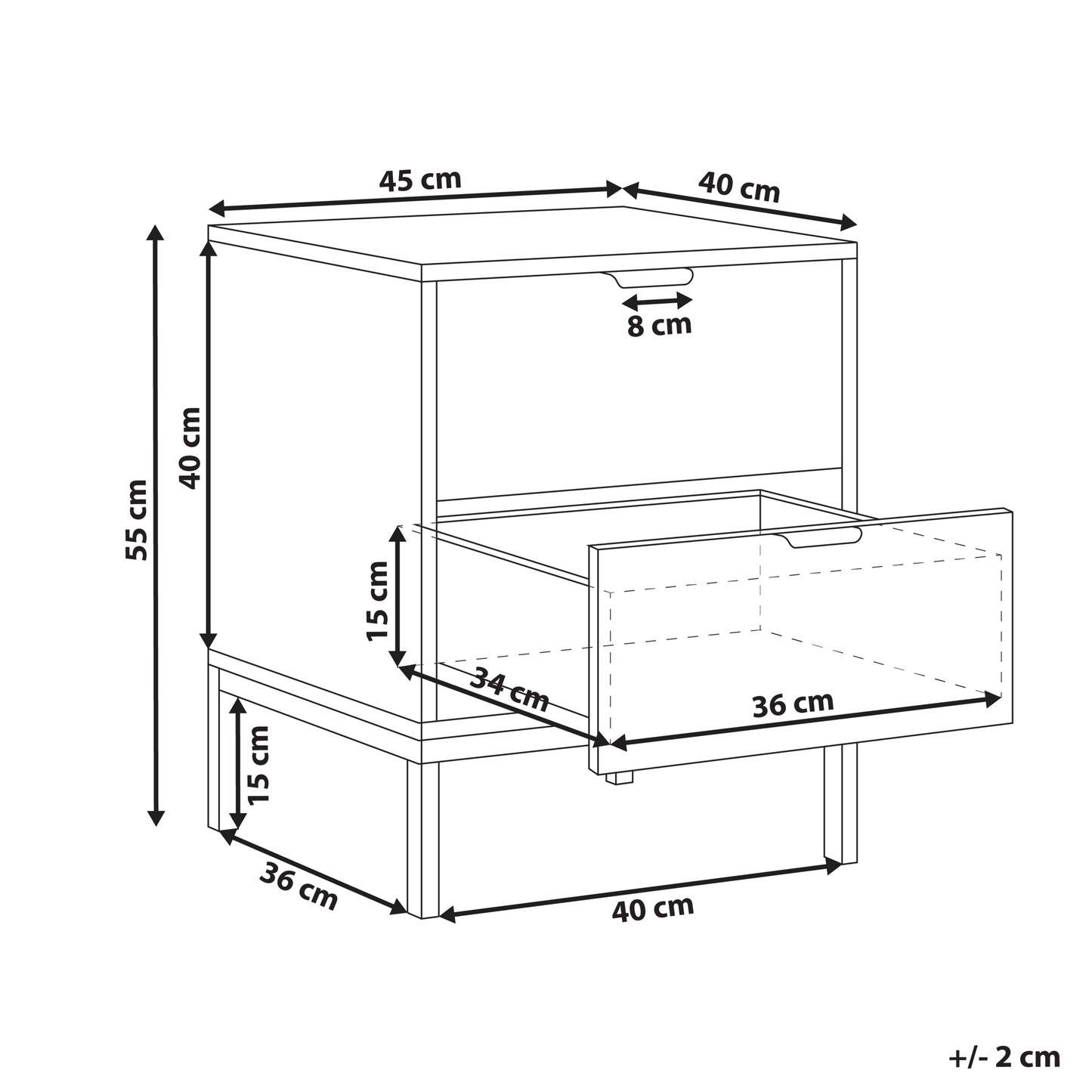 BrightNest 2 Drawer White Fluted Front Nightstand Modern Bedroom