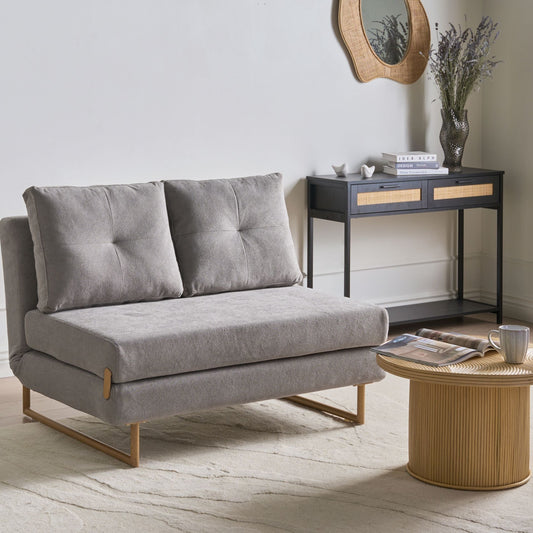 2 Seater Sofa Bed Grey Fabric Fold Out Sleeping Function