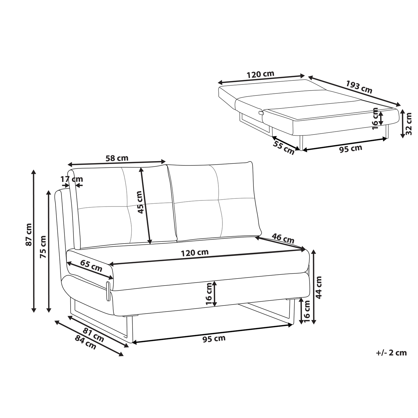 Two Seat Sofa Bed Off White Boucle With 5 Position Reclining Backrest Fold Out Sleeping Function
