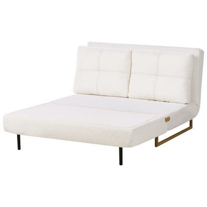 Two Seat Sofa Bed Off White Boucle With 5 Position Reclining Backrest Fold Out Sleeping Function