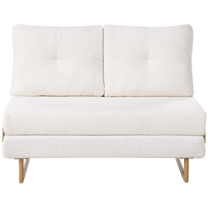 Two Seat Sofa Bed Off White Boucle With 5 Position Reclining Backrest Fold Out Sleeping Function