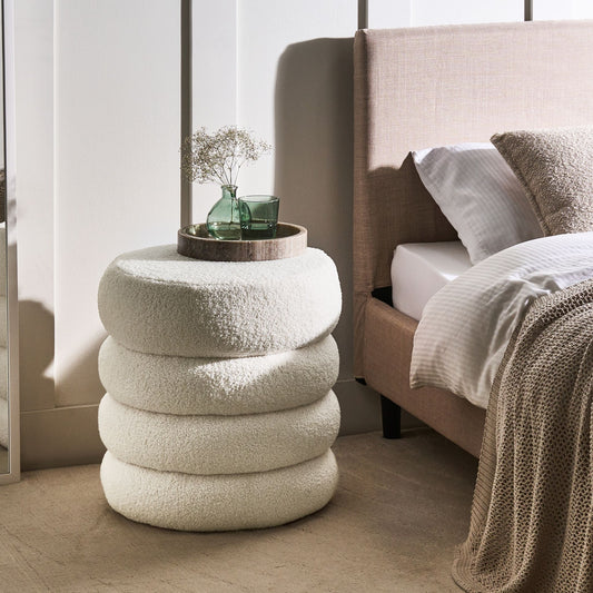 Footstool Off-White Boucle Round Pouffe
