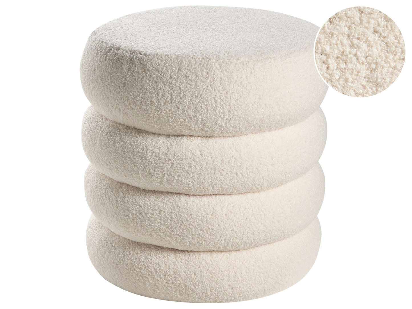 Footstool Off-White Boucle Round Pouffe