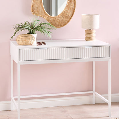 NovaHome 2 Drawer Console Table White MDF Fluted Fronts