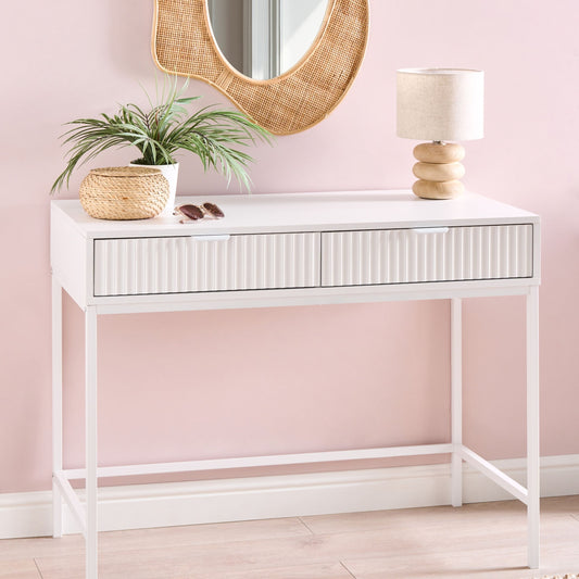 NovaHome 2 Drawer Console Table White MDF Fluted Fronts