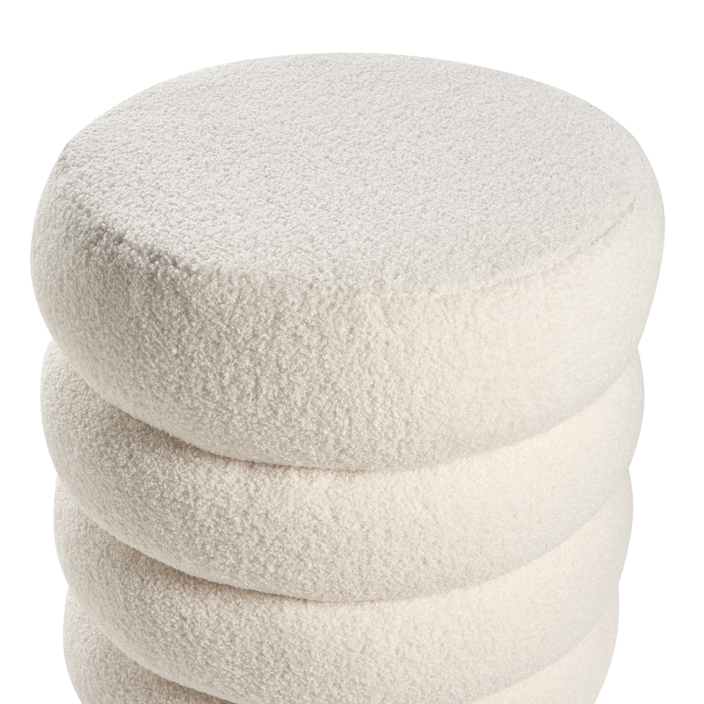 Footstool Off-White Boucle Round Pouffe