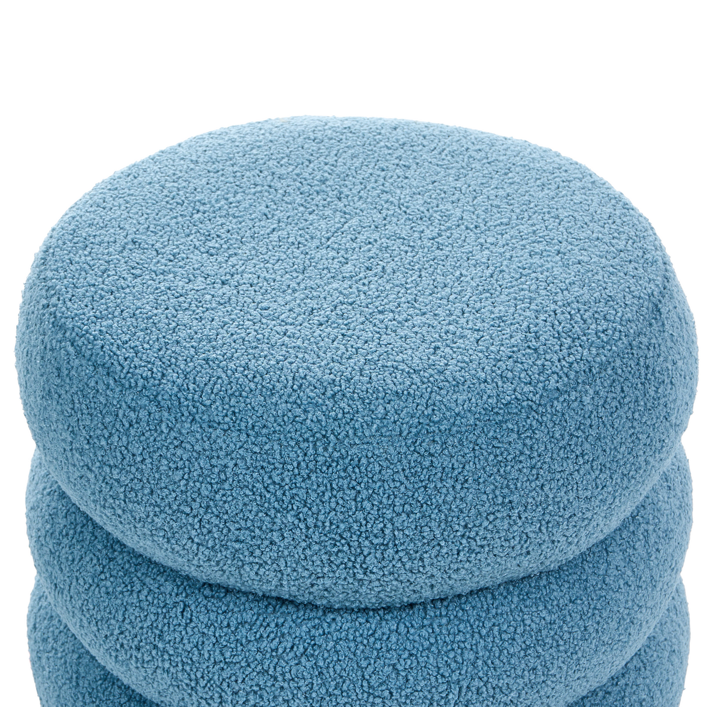 Footstool Blue Boucle Round Pouffe Upholstery