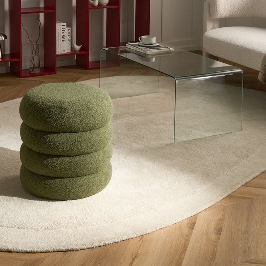 Footstool Boucle Round Pouffe Green Upholstery
