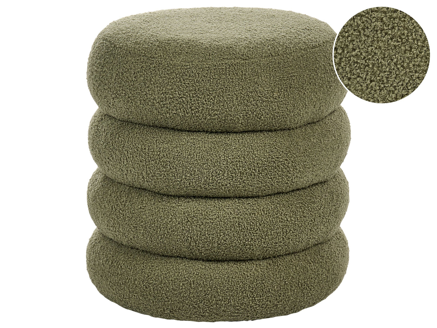 Footstool Boucle Round Pouffe Green Upholstery